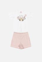 Quimby - Girls omg tee & shorts set - white & pink