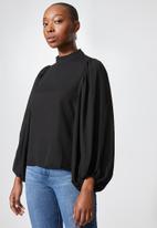 VELVET - Turtle neck blouse with draped sleeve - black 