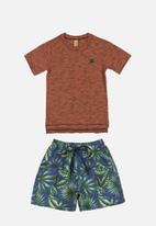 UP Baby - Tee & palm tree shorts - brown