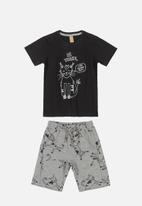 UP Baby - Tee & cat print shorts set - black