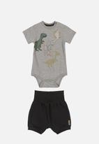 UP Baby - Dino bodysuit & shorts set - grey & black 