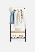 Sixth Floor - Iron clothing rack with bamboo middle shelf - black