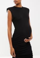 Missguided - Maternity shoulder pad rib ruched dress - black