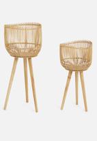 Sixth Floor - Hien bamboo & wood planter set - neutral 
