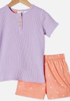 Cotton On - Kayla knit woven short sleeve pyjama set - musk melon