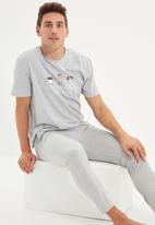Trendyol - Short sleeve printed top & pants sleep set - grey