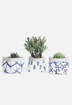 Inspired Vision Studios - Mermista set of 3 succulent canvas planters - shibori blue