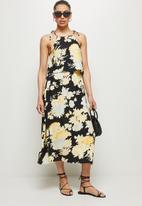 MILLA - A-line midi skirt - black & yellow 