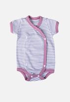 Little Lumps - Crossover striped onesie - dusty pink & grey 