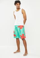 basicthread - Elastic waistband floral swimshorts - green & red