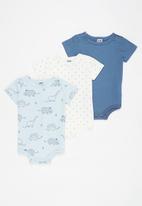 Cotton On - 3 Pack short sleeve bubbysuits - blue & white 