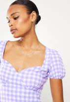 Missguided - Open back short sleeve milkmaid check top - lilac & white 