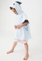 Cotton On - Kids hooded towel - white water blue shark