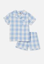 Cotton On - Andre cheesecloth short sleeve pj set - gingham/dusk blue