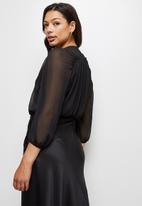 MILLA - Gauged sleeve woven bodysuit - black