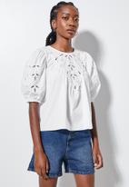 Superbalist - Lace inset cotton voile shell -  white