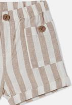 Cotton On - Carl button short yd - taupy brown/vanilla robbo stripe