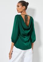 VELVET - Satin cowl back balloon sleeve blouse - green
