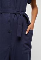 edit - Linen button down crop jumpsuit - navy