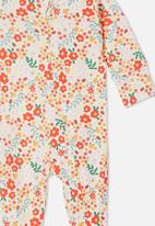 Cotton On - The long sleeve zip romper - vanilla/red orange lulu floral