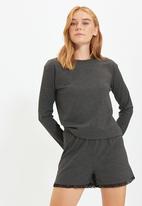 Trendyol - Lace detailed knitted pajamas set - anthracite