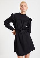 Trendyol - Belted frill detailed dress - black