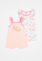 POP CANDY - Baby girls 2 pack sleeveless romper - coral
