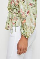 edit - Balloon sleeve wrap blouse - aqua blossom