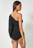 VELVET - Asym woven sleeve combo bodysuit - black