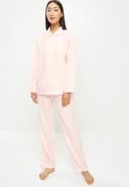 dailyfriday - Check flannel sleep shirt & pants set - light pink