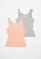 Rebel Republic - Girls 2 pack vests - grey melange/pink