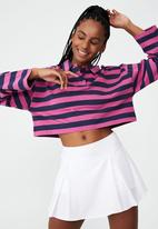 Cotton On - Polo long sleeve top - frangipani pink stripe