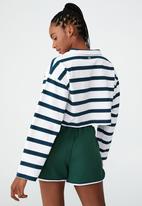 Cotton On - Polo long sleeve top - verdant green/navy/white stripe