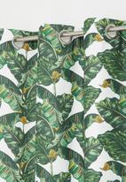 Sixth Floor - Jungle leaf printed eyelet curtain pack of 2 - green