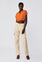 Cotton On - Cotton boxy cropped ribbed polo - baked peach