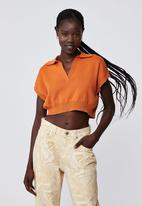 Cotton On - Cotton boxy cropped ribbed polo - baked peach