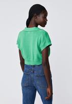 Cotton On - Cotton boxy cropped ribbed polo - grass green