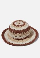 Rubi - Cara cottage bucket hat - ecru & leaf brown mix