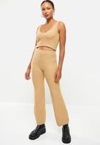 dailyfriday - Knit crop top & pants set - tan