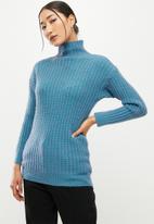 dailyfriday - Textured high neck knit sweater - light blue