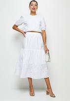 MILLA - Anglaise combo tiered mini skirt - white