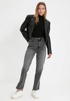Trendyol - Ripped detailed slit high waist bootcut jeans - anthracite