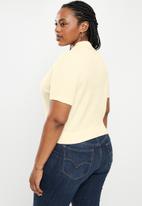 Cotton On - Curve cotton texture short sleeve polo cardi - blanched almond