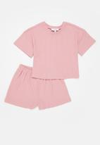 Superbalist - Rib sleep shirt and short set - pink