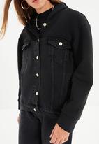 Trendyol - Hooded denim jacket - black