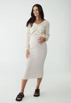 Cotton On - Maternity friendly cotton midi skirt - stone/white twist