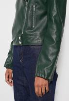 Superbalist - Leather look biker jacket -  bottle green