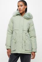 dailyfriday - Faux fur hooded parker - sage