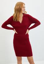 Trendyol - Polo neck knitwear dress - burgundy