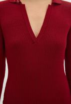 Trendyol - Polo neck knitwear dress - burgundy